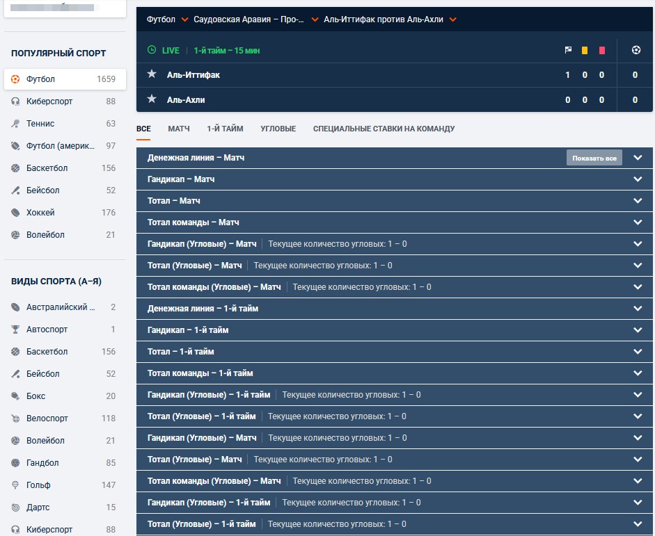 Пример возможной ставки у букмекера